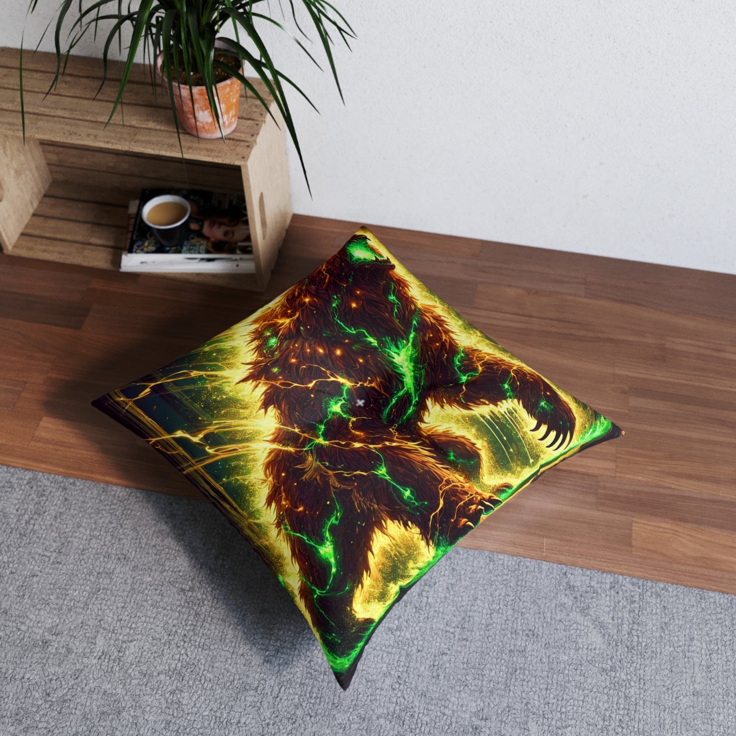 "GREAZY BEAR" Tufted Floor Pillow, Square