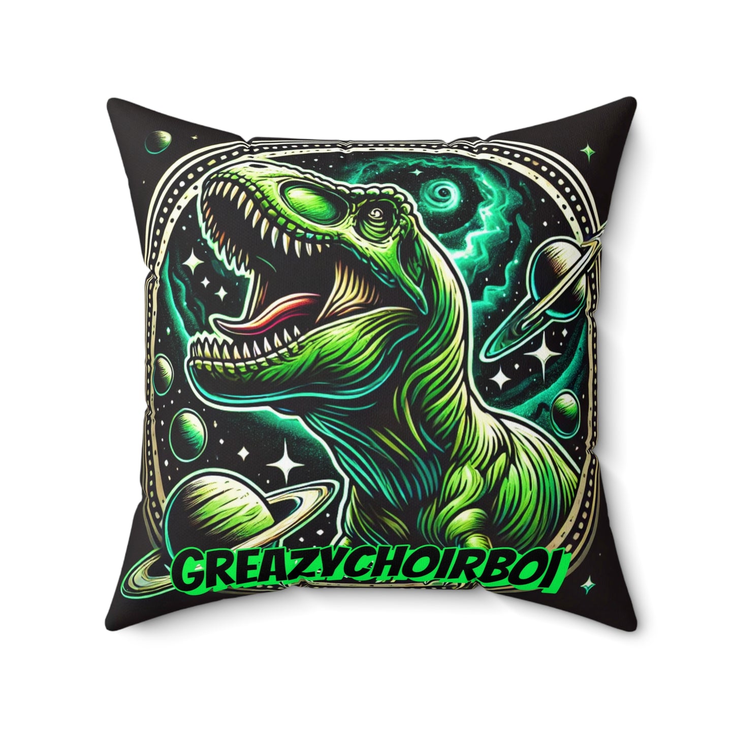 "GREAZY DINO" Square Pillow